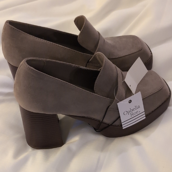 Women's Tan Block Heel Loafers - Picture 2 of 6